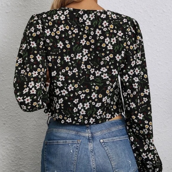 Floral tie front blouse womens - Picture 3 of 4